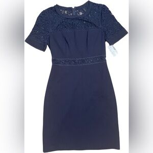 Chic dark blue business casual women’s dress